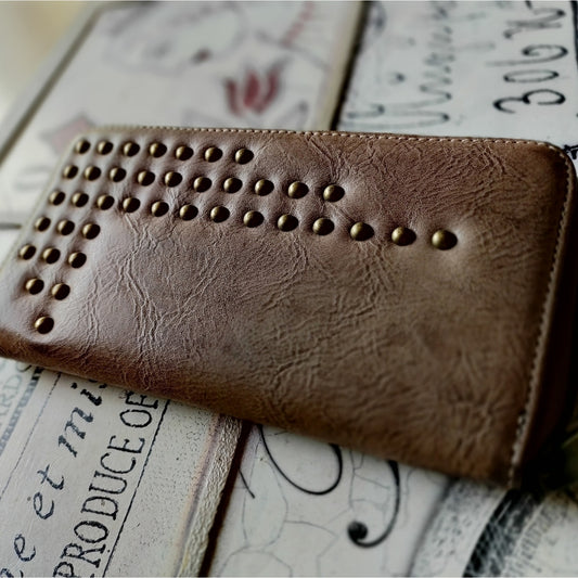 Vintage Way West Brown Studded Zipper Wallet NWOT