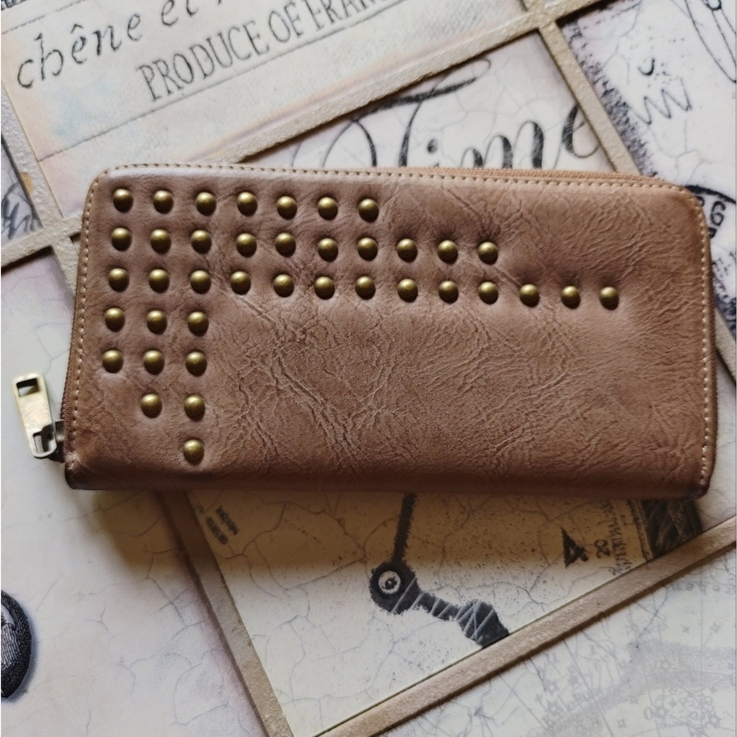 Vintage Way West Brown Studded Zipper Wallet NWOT