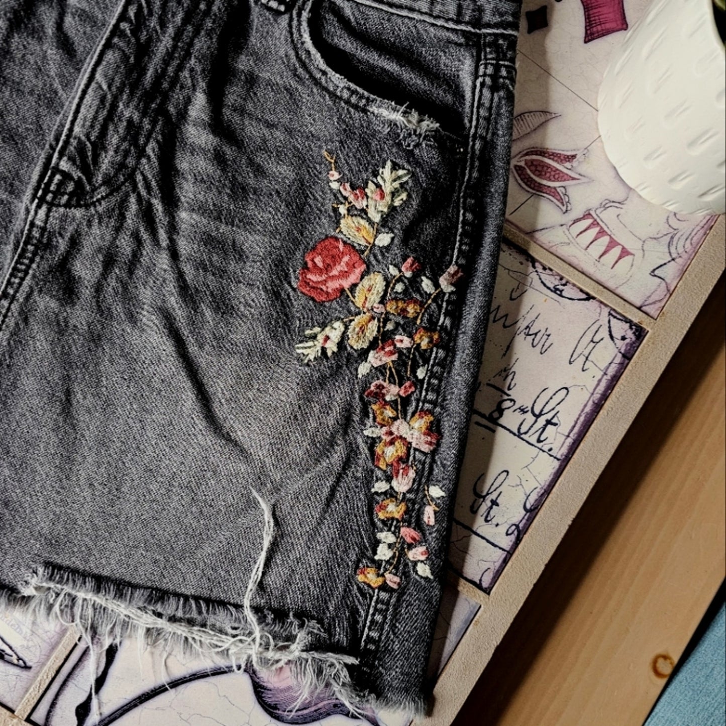 Abercrombie & Fitch Floral Cuffed Jean Skirt