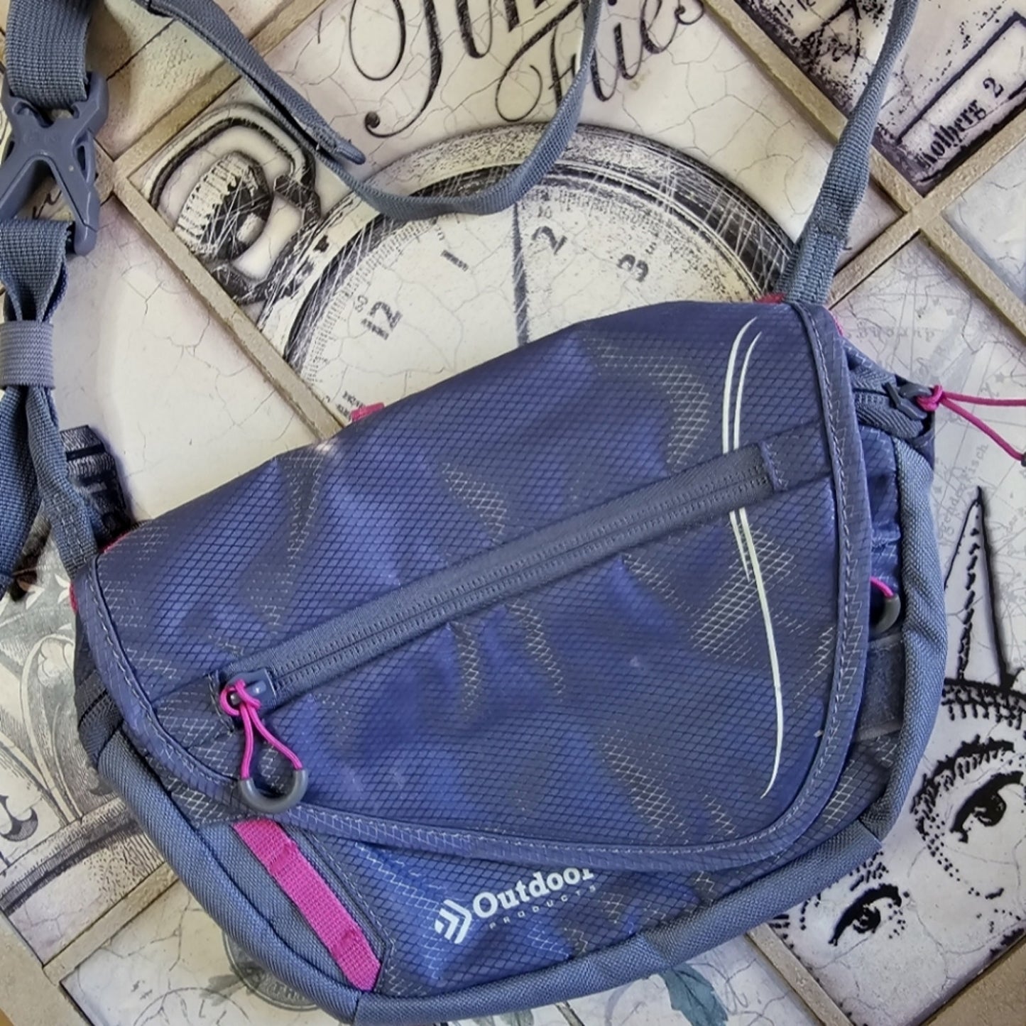 Outdoor Crossbody Bag in Blue & Pink