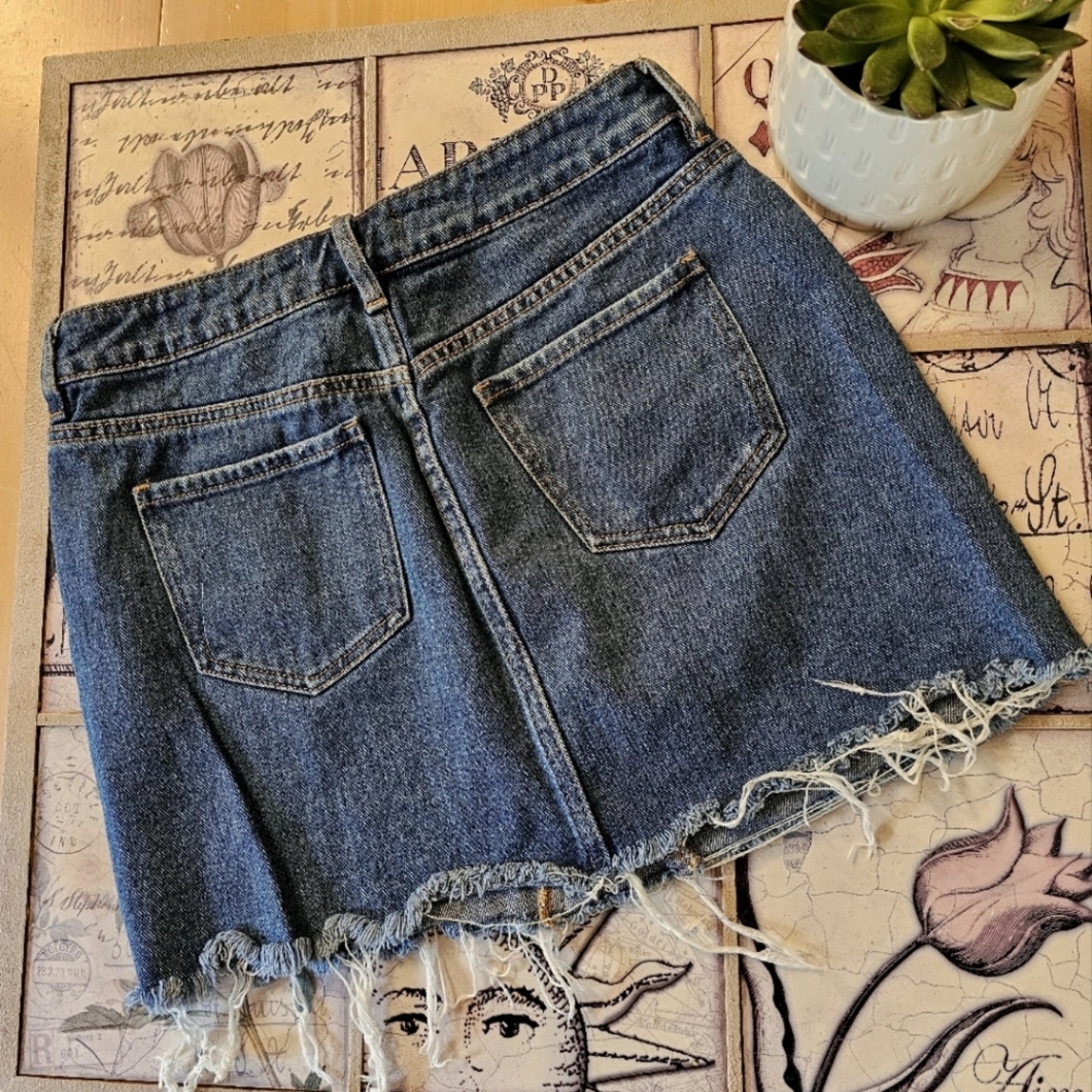 PacSun Medium Wash Cute Frayed Mini Skirt