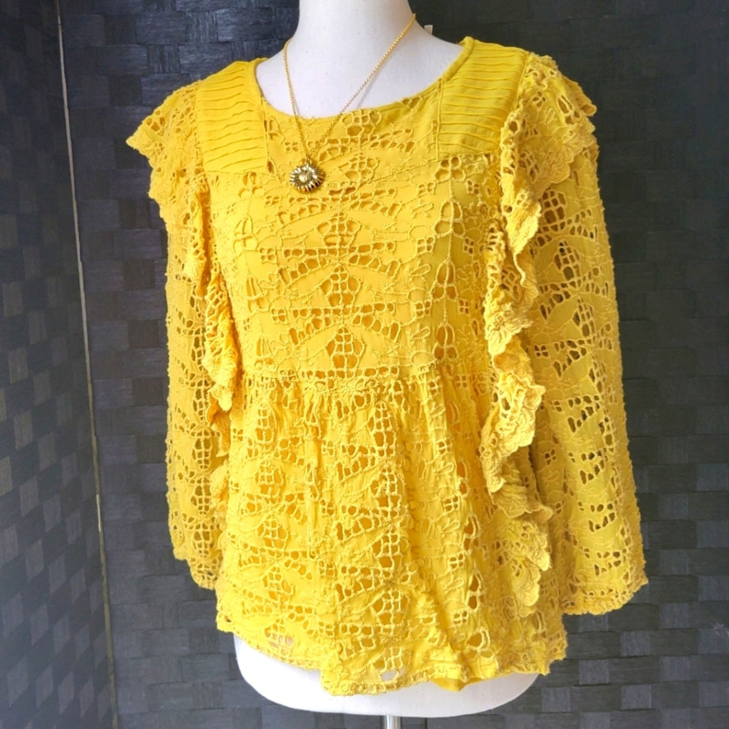 Anthropologie Golden Bohemian Lace Quarter Sleeve Blouse Meave Clementine Blouse