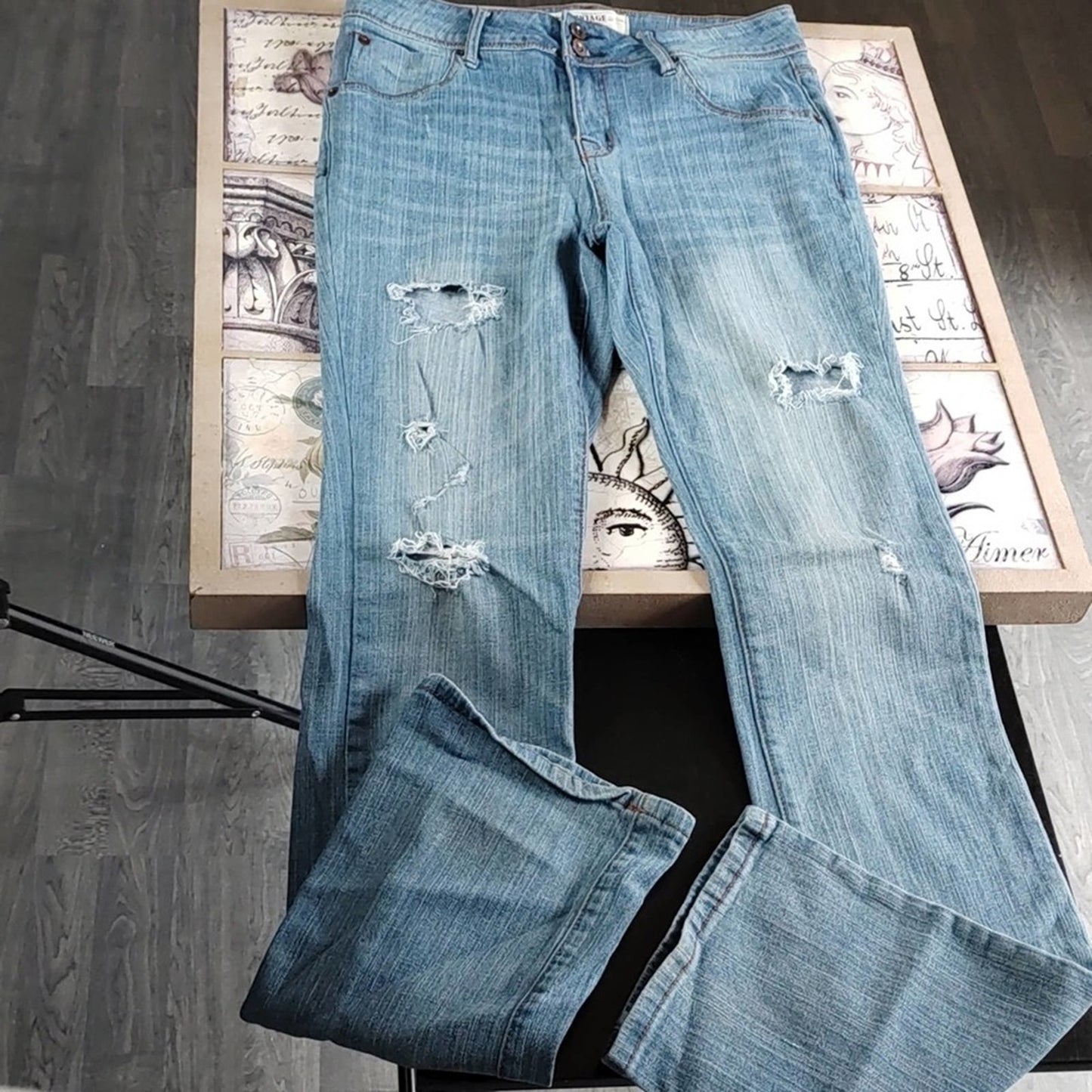 Vintage Long Distressed High-Rise Jeans