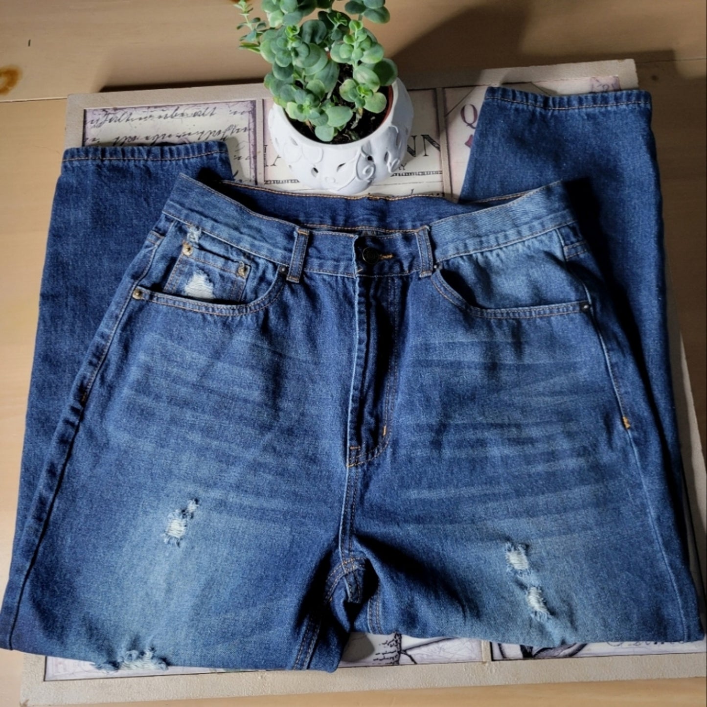 SHEIN High Waisted Distressed Boyfriend Jeans