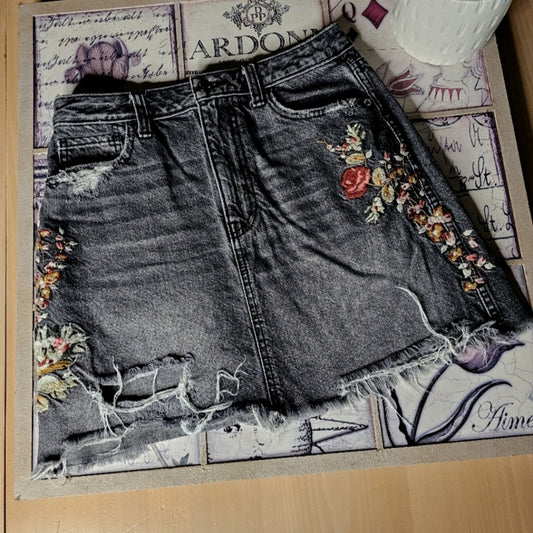 Abercrombie & Fitch Floral Cuffed Jean Skirt