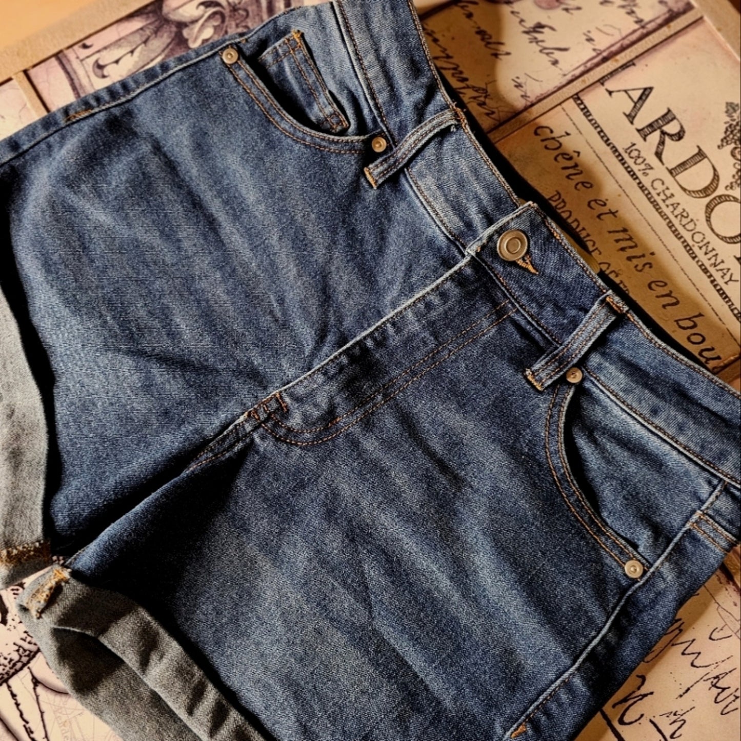 Love Wish Dark Wash Folded Stretchy Jean Shorts