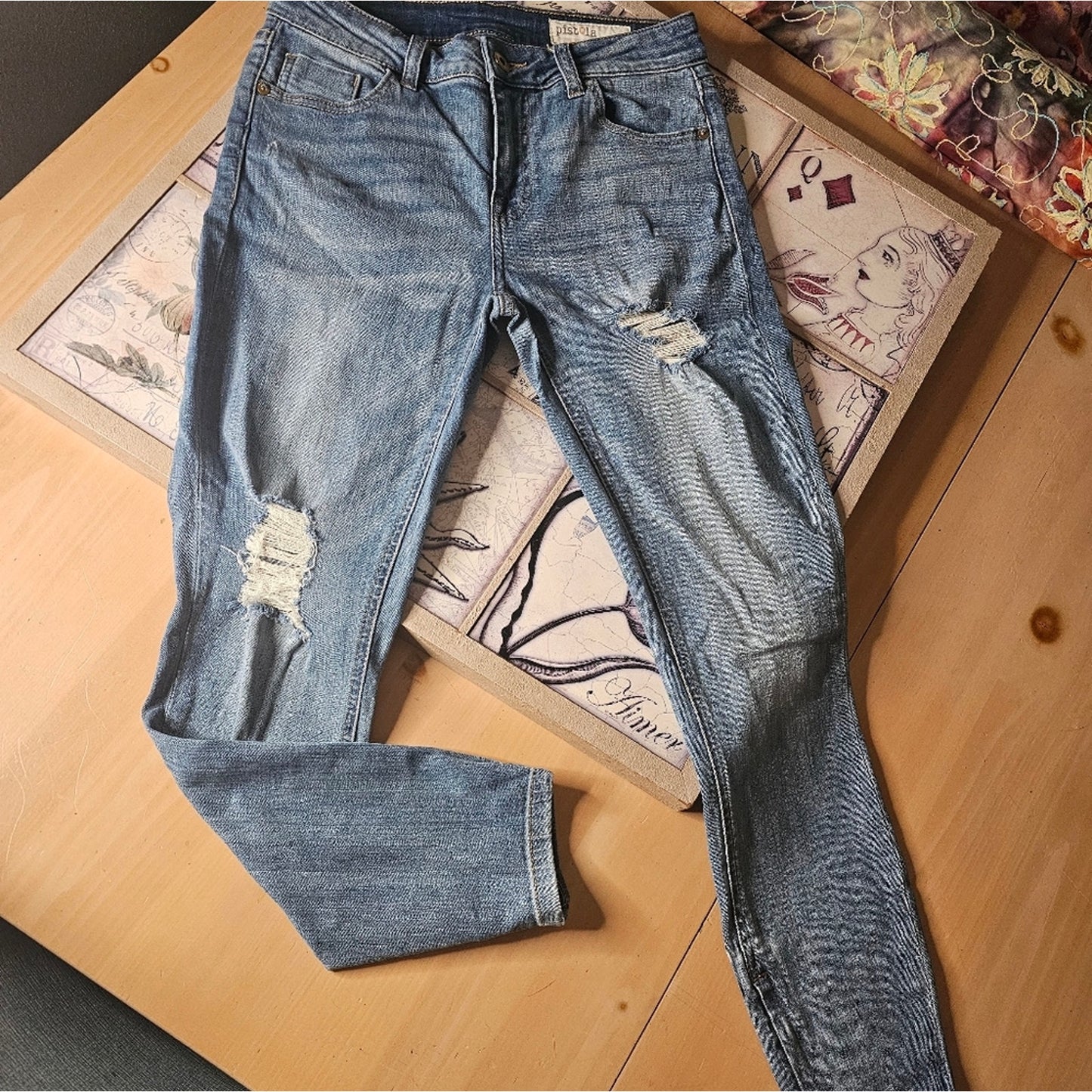 Pistola Distressed Skinny Zip Ankle Jean's