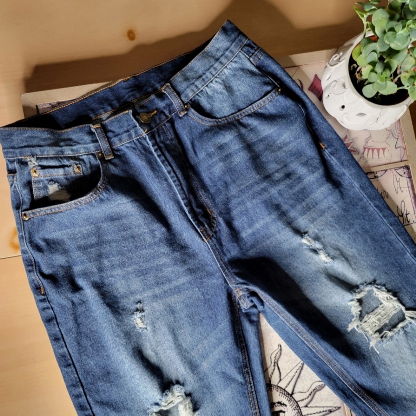 SHEIN High Waisted Distressed Boyfriend Jeans