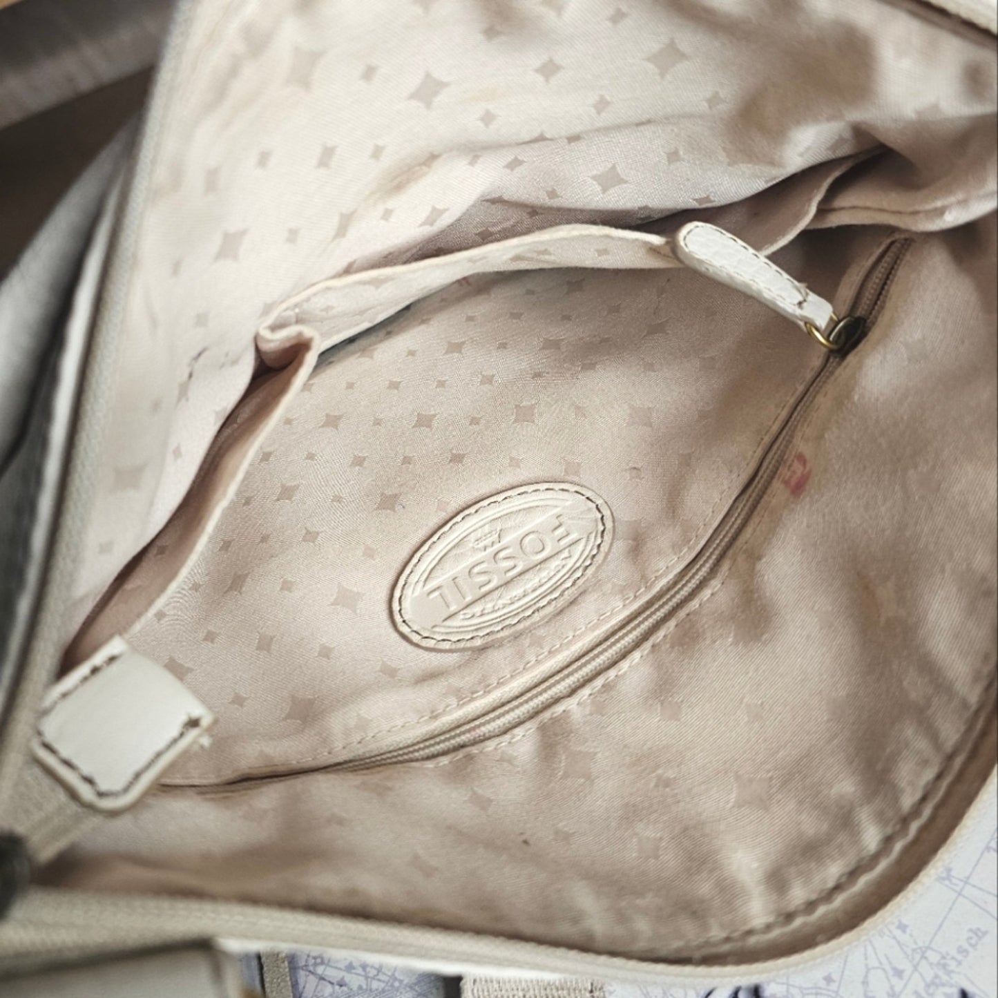 Vintage Fossil Light Cream Multi Pocket Crossbody