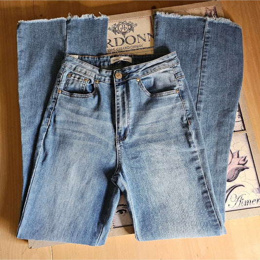 Almost Famous Stretchy Bell Bottom Tie Back Jeans 70s Style