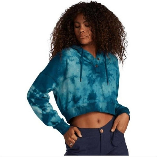 Blue New Roxy Tie Dye Hooded Cropped Sweater