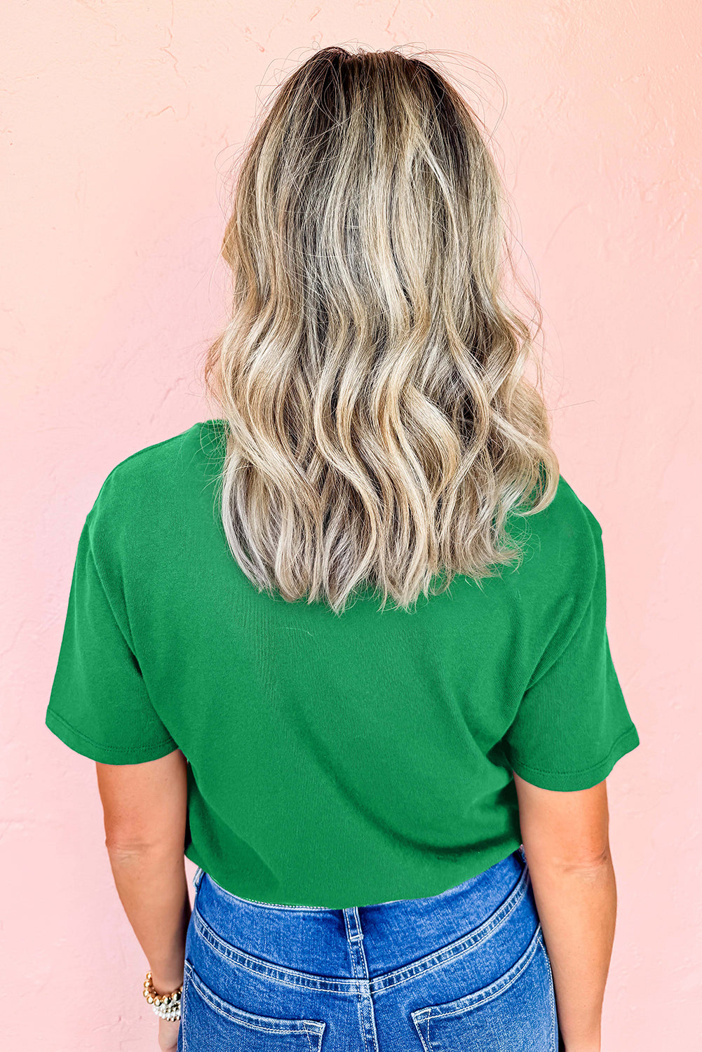 Bright Green Ceramic Rhinestone Lucky Clover Graphic Tee