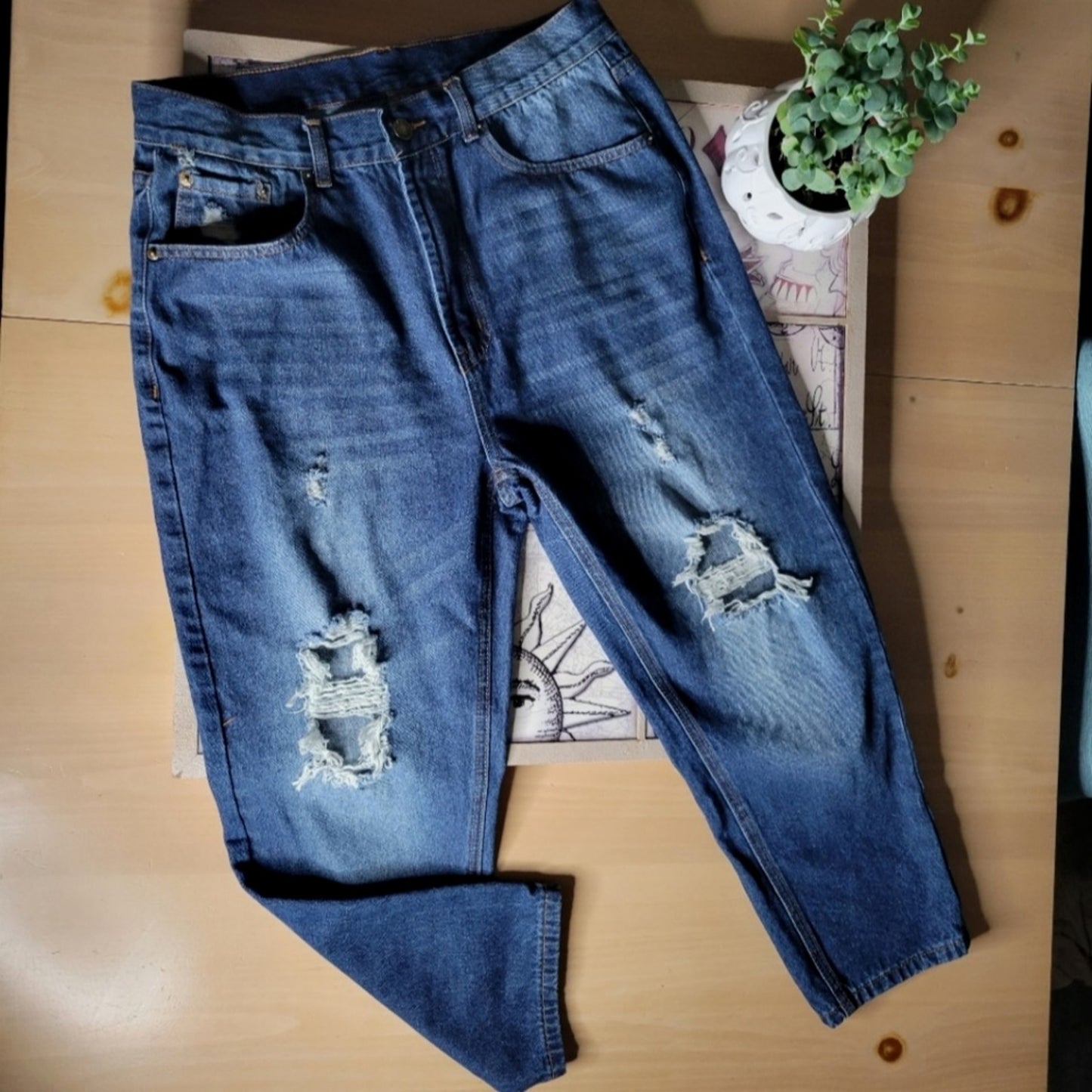 SHEIN High Waisted Distressed Boyfriend Jeans